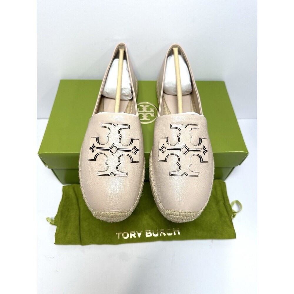 Tory Burch Ines Espadrille Flats Rose Pink Leather Size 9.5 New w/ Box - Picture 2 of 9